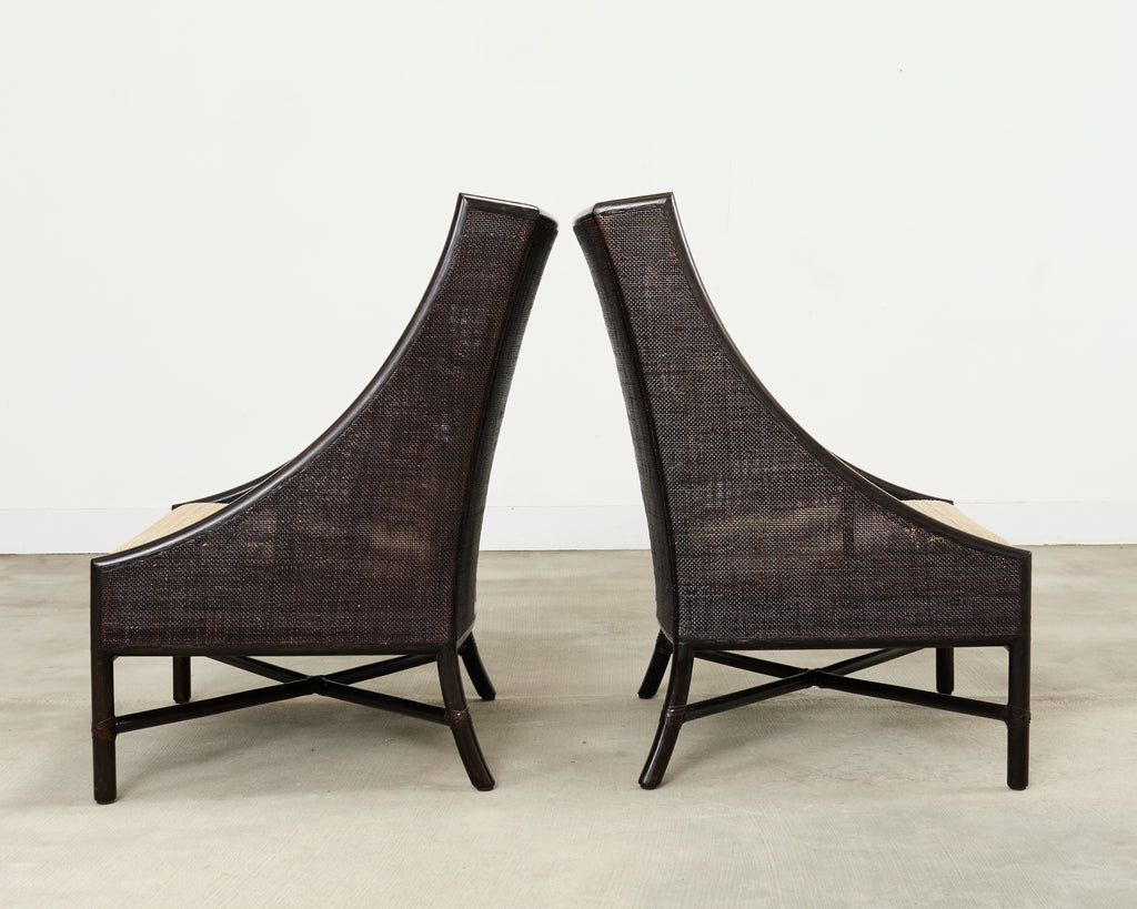 Pair of Barbara Barry for McGuire Caned Lounge Chairs and Ottoman