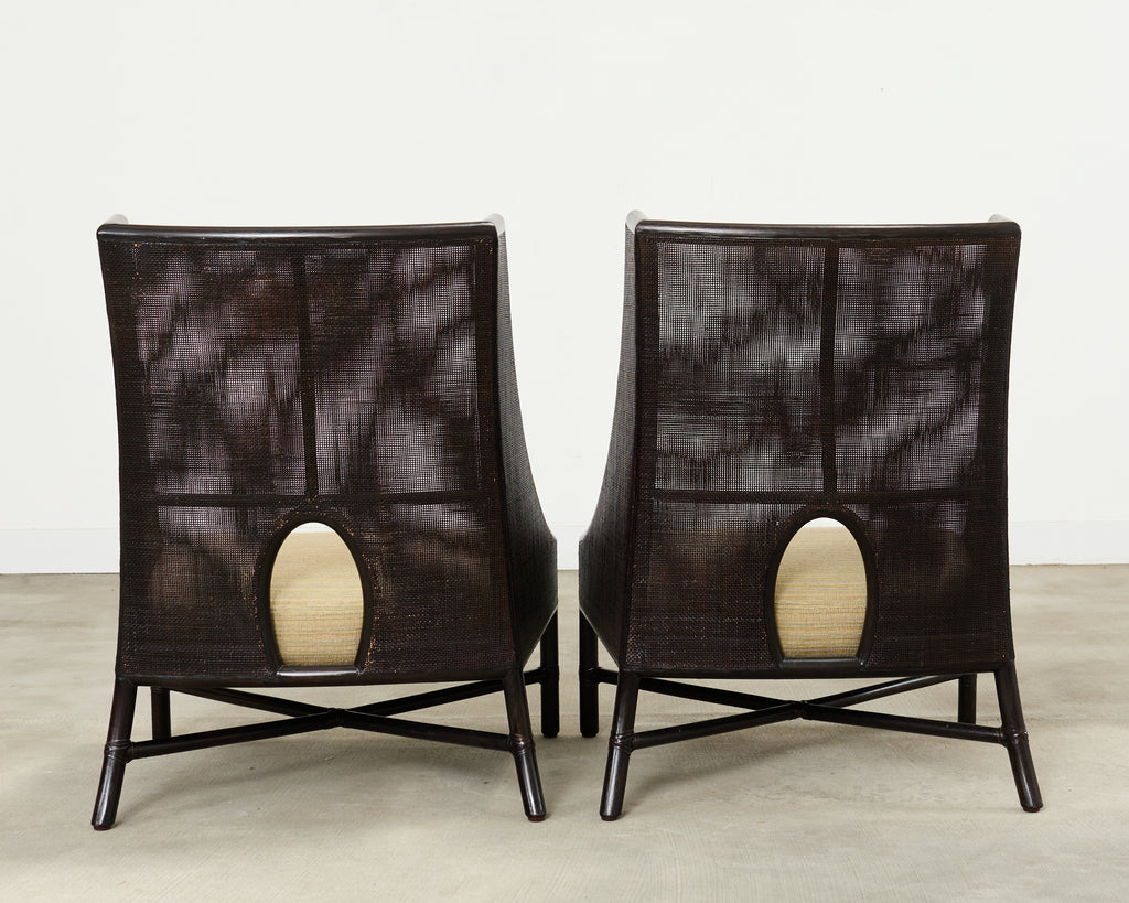 Pair of Barbara Barry for McGuire Caned Lounge Chairs and Ottoman