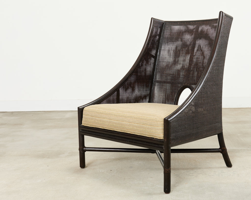 Pair of Barbara Barry for McGuire Caned Lounge Chairs and Ottoman