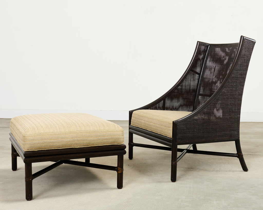 Pair of Barbara Barry for McGuire Caned Lounge Chairs and Ottoman