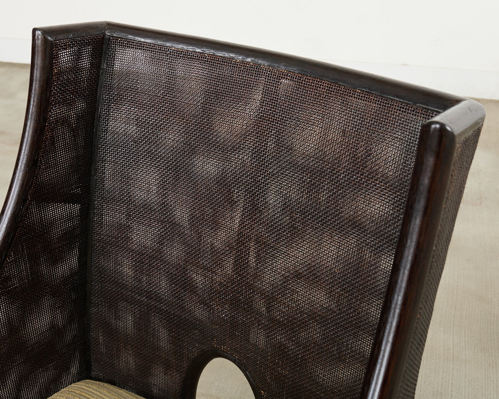 Pair of Barbara Barry for McGuire Caned Lounge Chairs and Ottoman