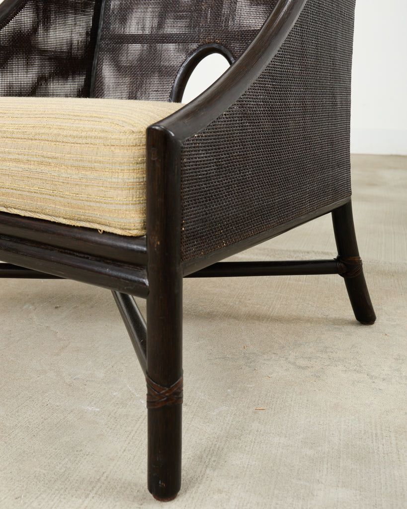 Pair of Barbara Barry for McGuire Caned Lounge Chairs and Ottoman