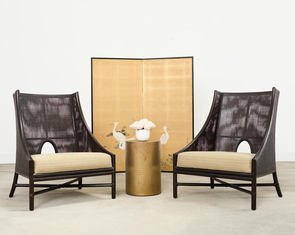 Pair of Barbara Barry for McGuire Caned Lounge Chairs and Ottoman