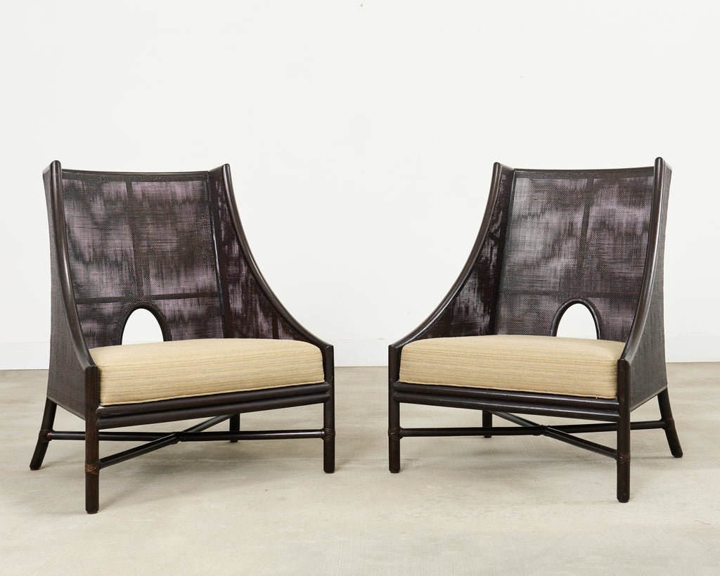 Pair of Barbara Barry for McGuire Caned Lounge Chairs and Ottoman
