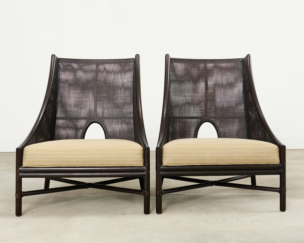 Pair of Barbara Barry for McGuire Caned Lounge Chairs and Ottoman