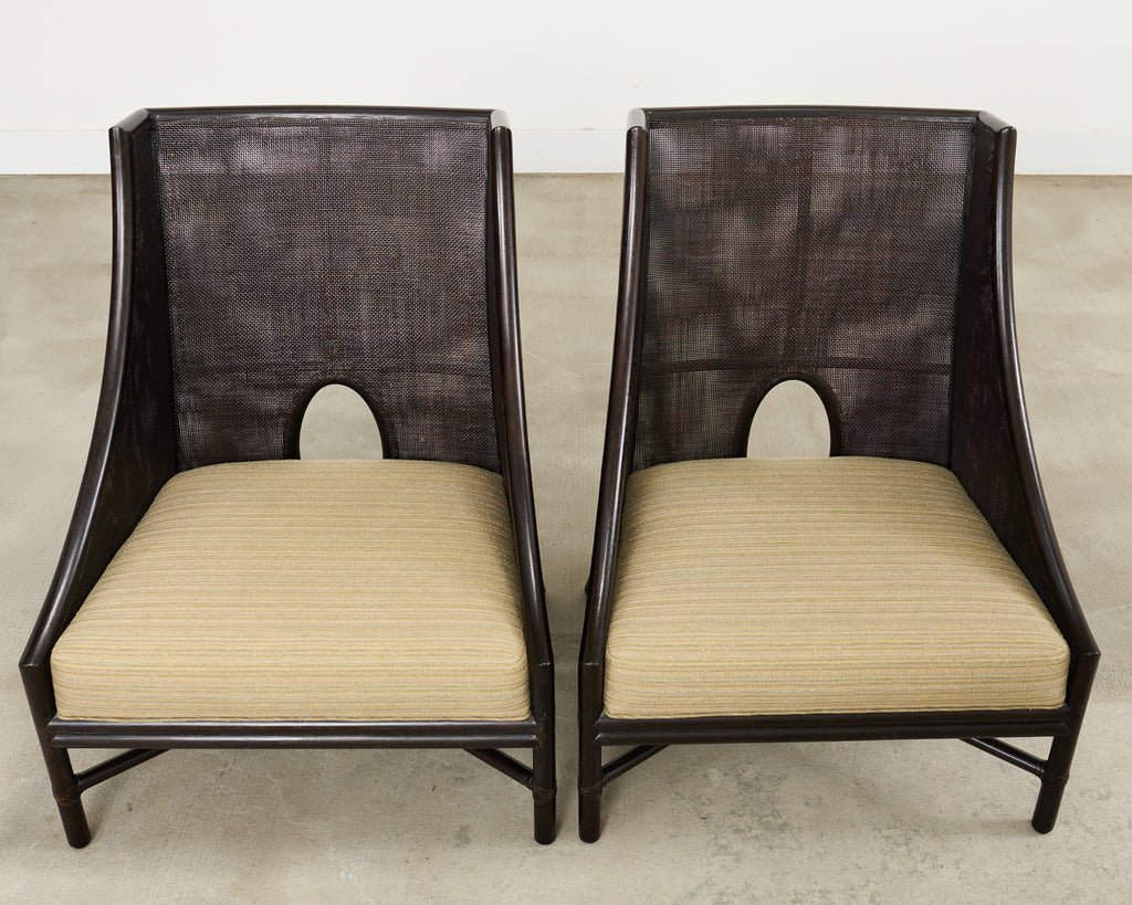 Pair of Barbara Barry for McGuire Caned Lounge Chairs and Ottoman