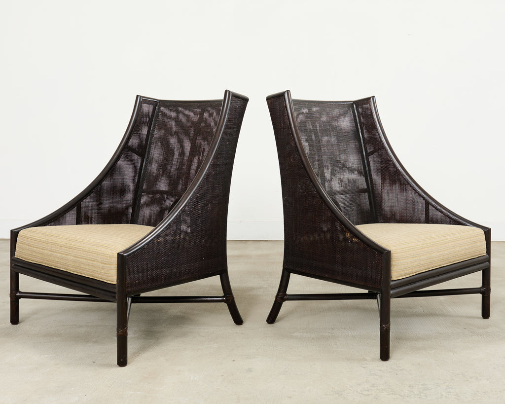 Pair of Barbara Barry for McGuire Caned Lounge Chairs and Ottoman