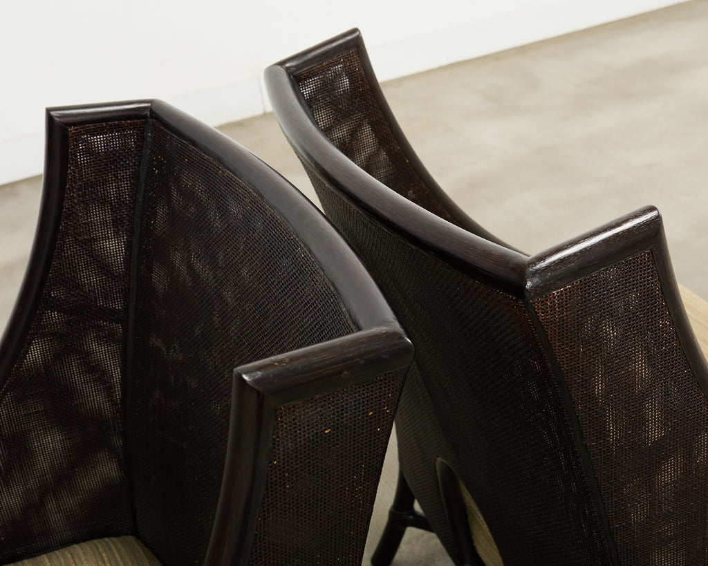 Pair of Barbara Barry for McGuire Caned Lounge Chairs and Ottoman