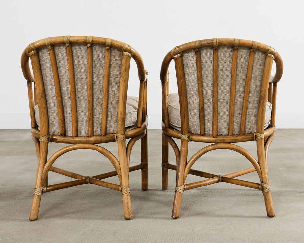 Pair of McGuire Organic Modern Rattan Armchairs and Ottomans