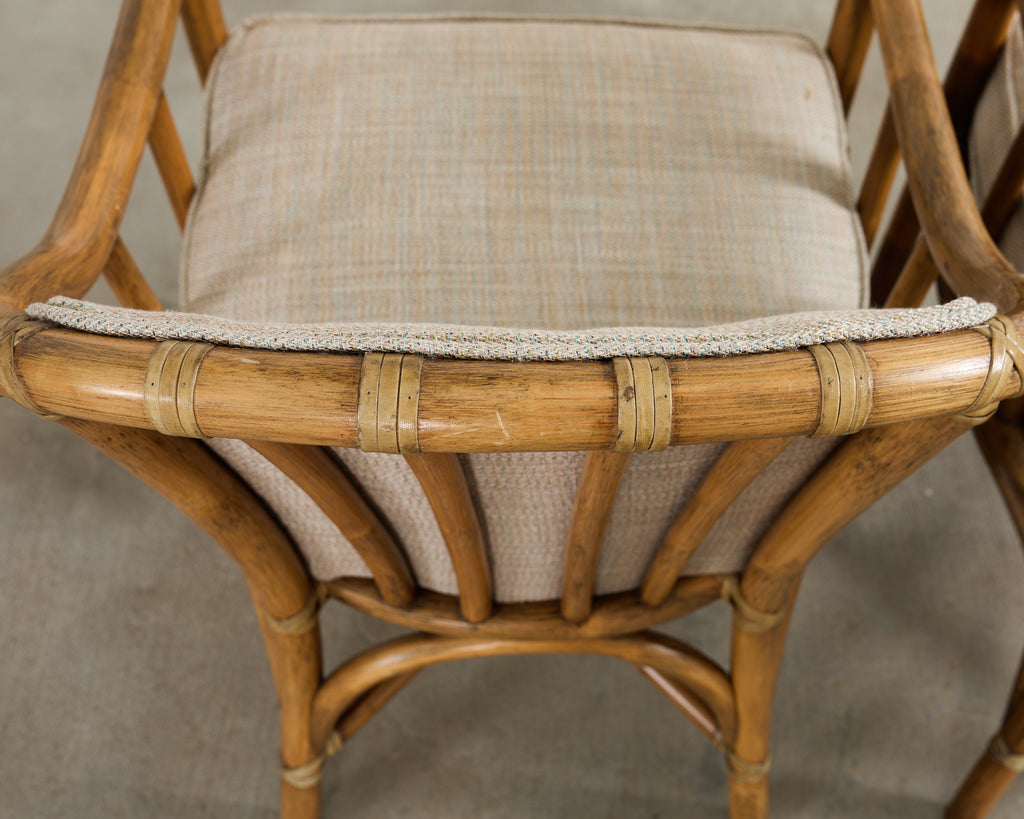 Pair of McGuire Organic Modern Rattan Armchairs and Ottomans