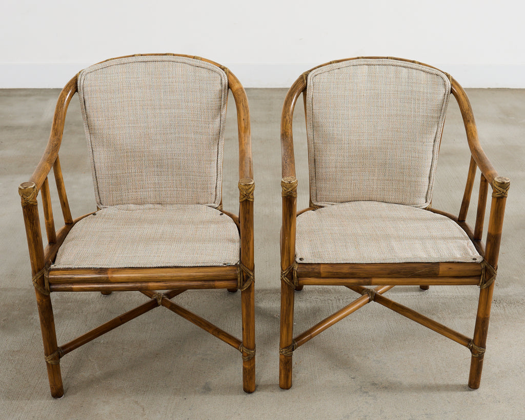 Pair of McGuire Organic Modern Rattan Armchairs and Ottomans