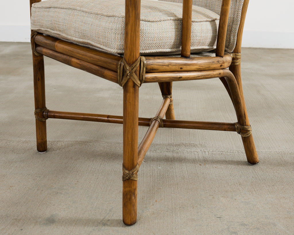 Pair of McGuire Organic Modern Rattan Armchairs and Ottomans