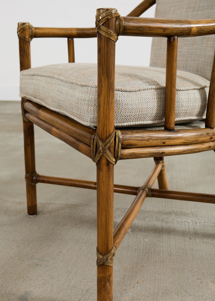 Pair of McGuire Organic Modern Rattan Armchairs and Ottomans