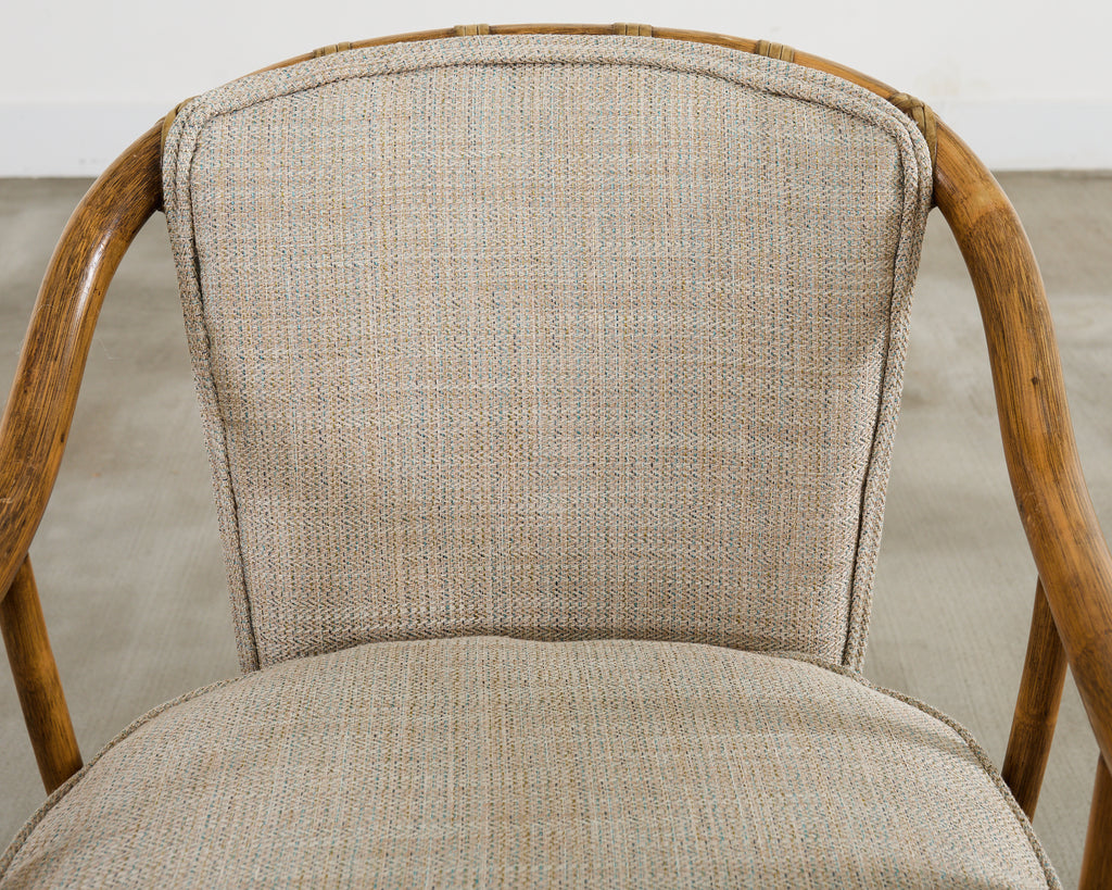 Pair of McGuire Organic Modern Rattan Armchairs and Ottomans