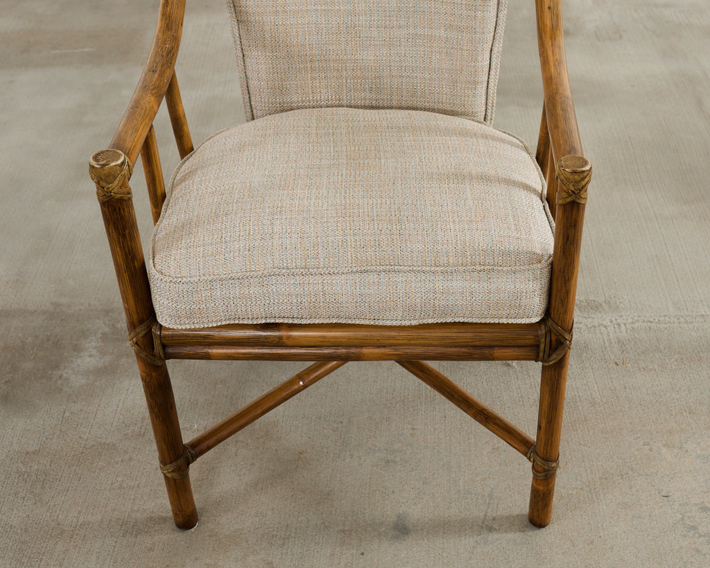 Pair of McGuire Organic Modern Rattan Armchairs and Ottomans