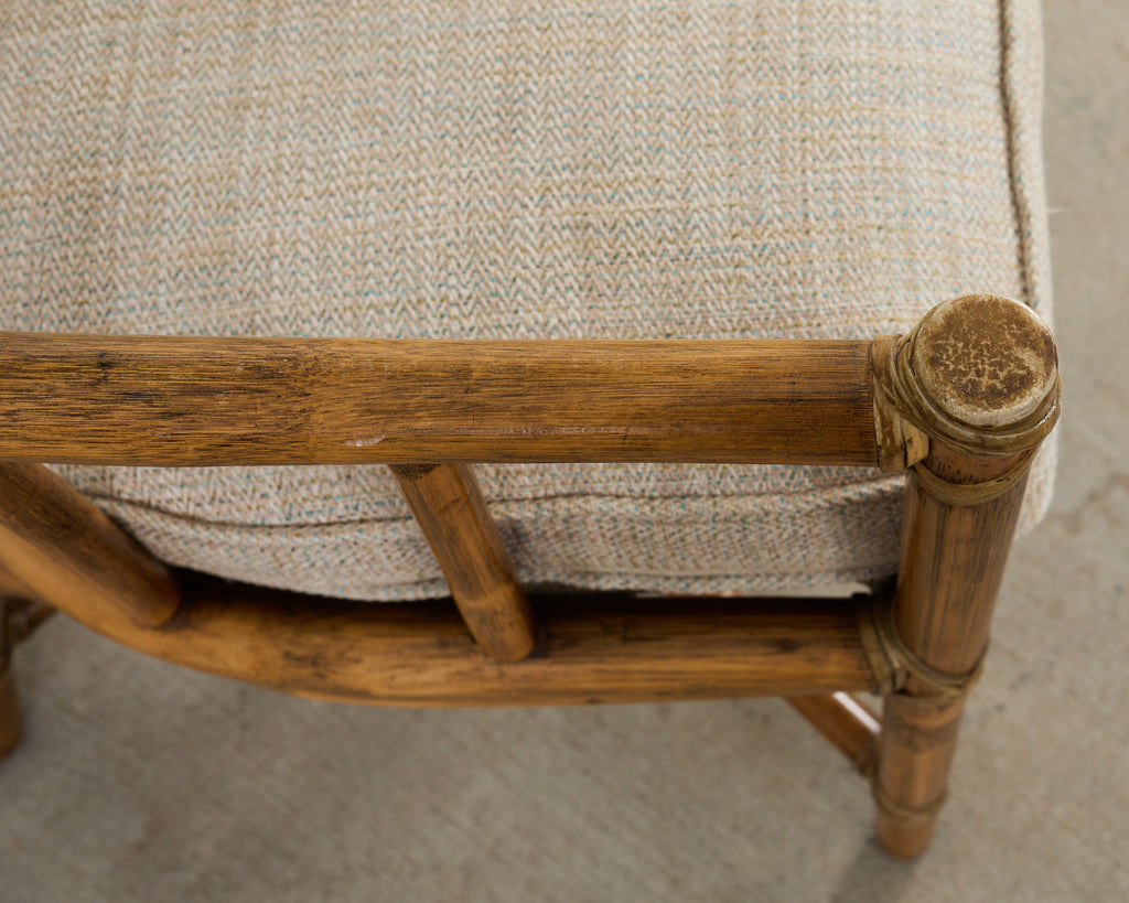 Pair of McGuire Organic Modern Rattan Armchairs and Ottomans