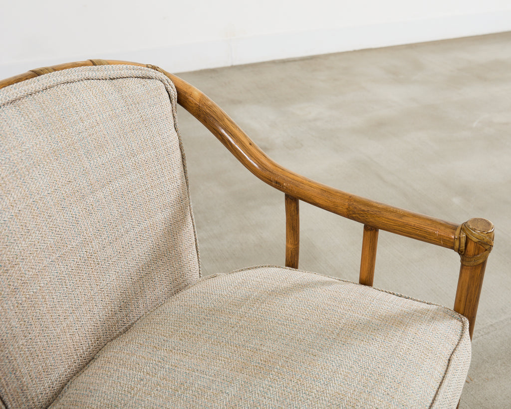 Pair of McGuire Organic Modern Rattan Armchairs and Ottomans