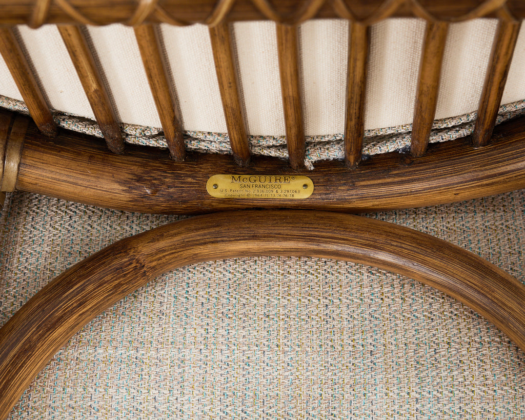 Pair of McGuire Organic Modern Rattan Armchairs and Ottomans