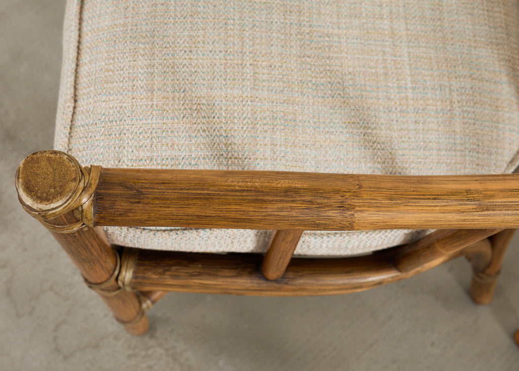 Pair of McGuire Organic Modern Rattan Armchairs and Ottomans