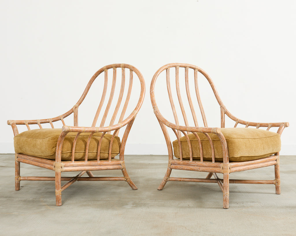 Pair of McGuire Organic Modern Cerused Rattan Lounge Chairs