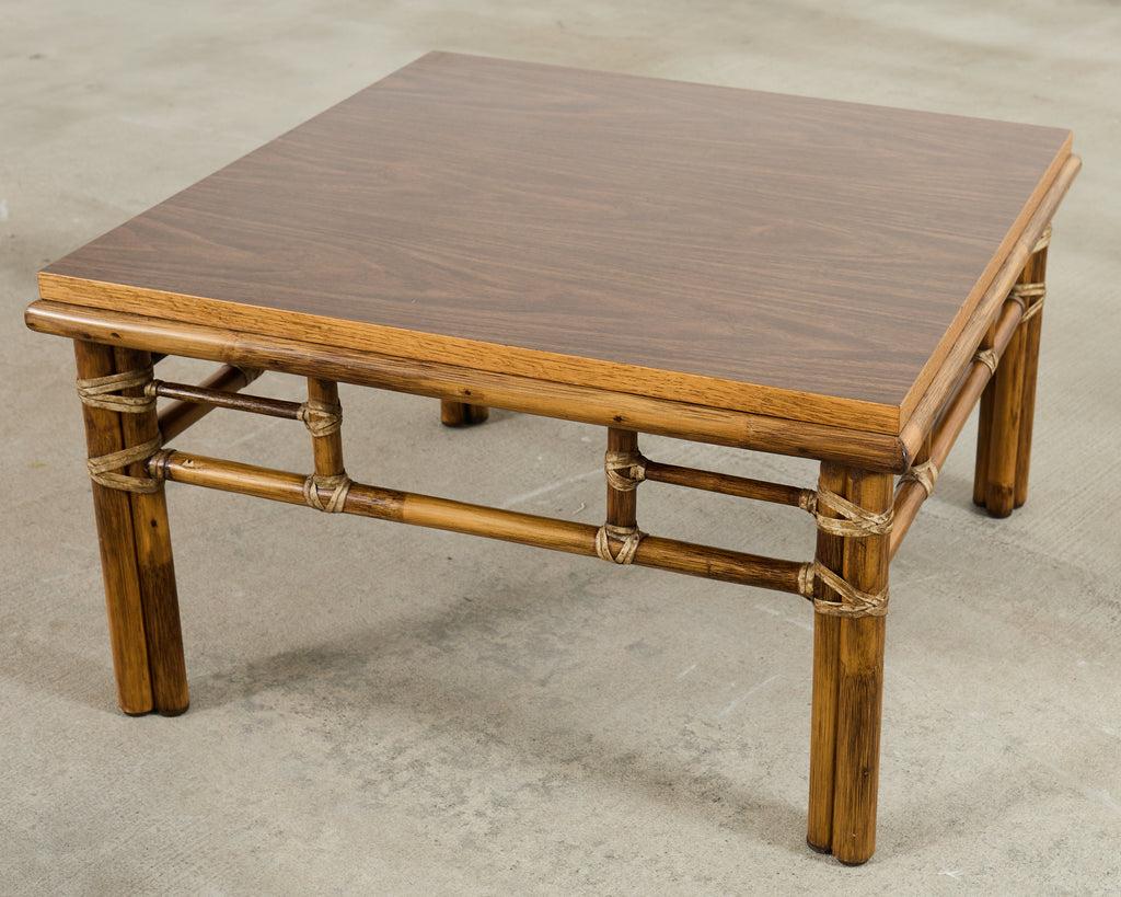 McGuire Organic Modern Rattan Oak Cocktail Coffee Table