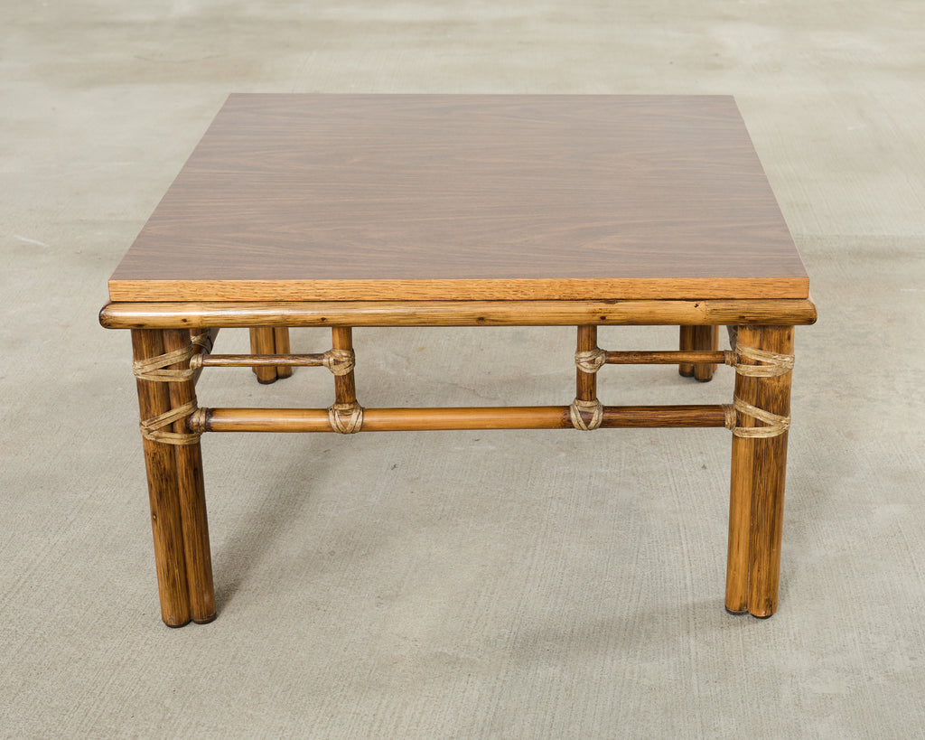 McGuire Organic Modern Rattan Oak Cocktail Coffee Table