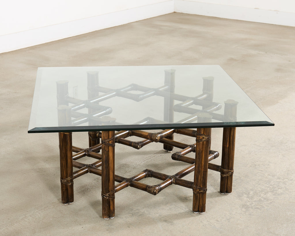McGuire Organic Modern Rattan Brass Lattice Cocktail Table