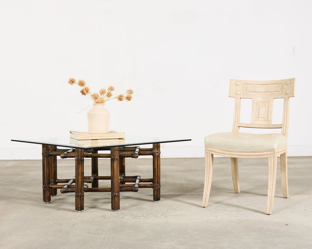 McGuire Organic Modern Rattan Brass Lattice Cocktail Table