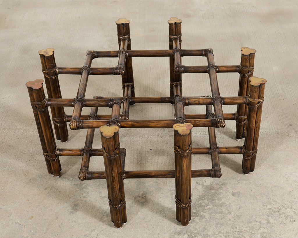 McGuire Organic Modern Rattan Brass Lattice Cocktail Table