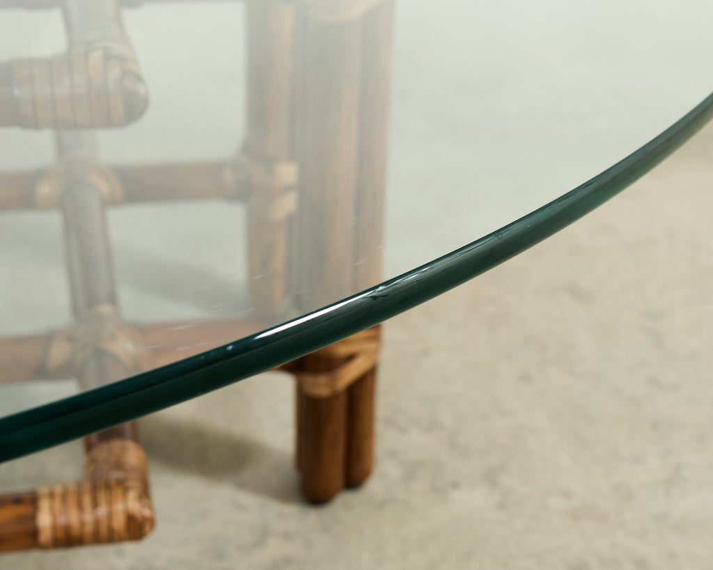 McGuire Organic Modern Lattice Rattan Brass Glass Cocktail Table