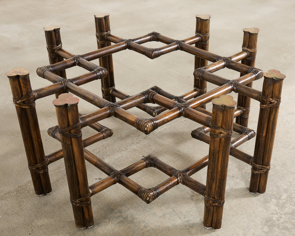 McGuire Organic Modern Rattan Brass Lattice Cocktail Table