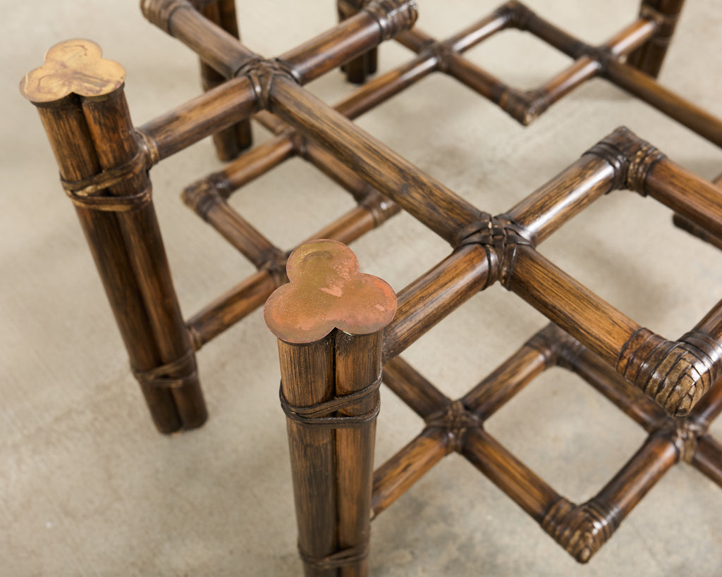 McGuire Organic Modern Rattan Brass Lattice Cocktail Table