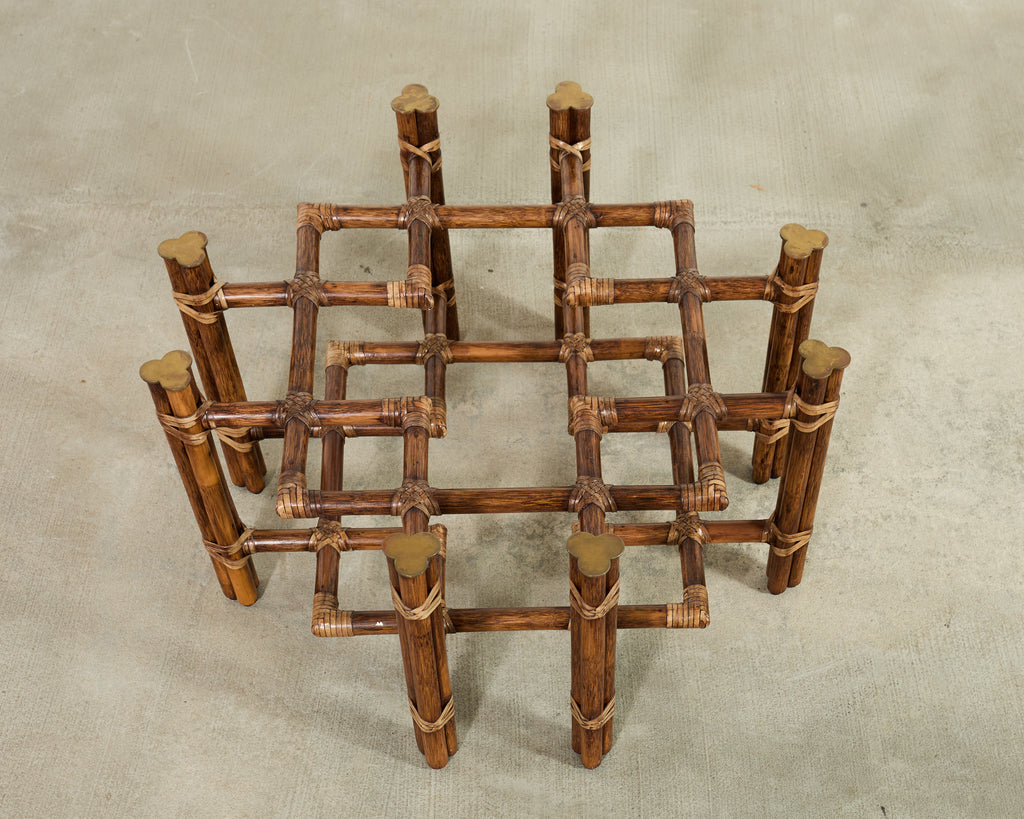 McGuire Organic Modern Lattice Rattan Brass Glass Cocktail Table