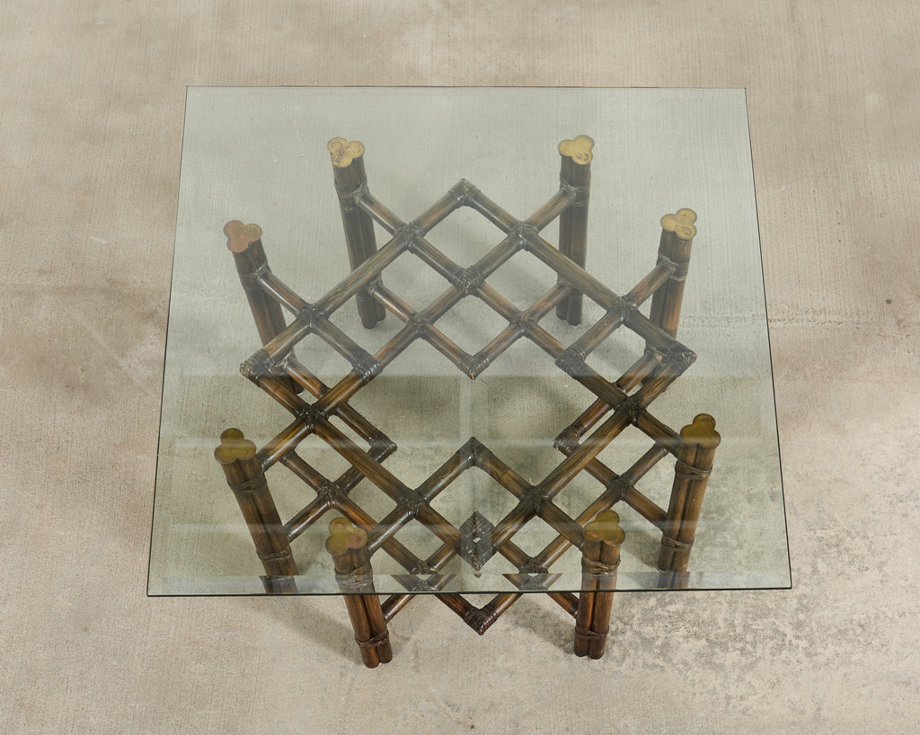 McGuire Organic Modern Rattan Brass Lattice Cocktail Table