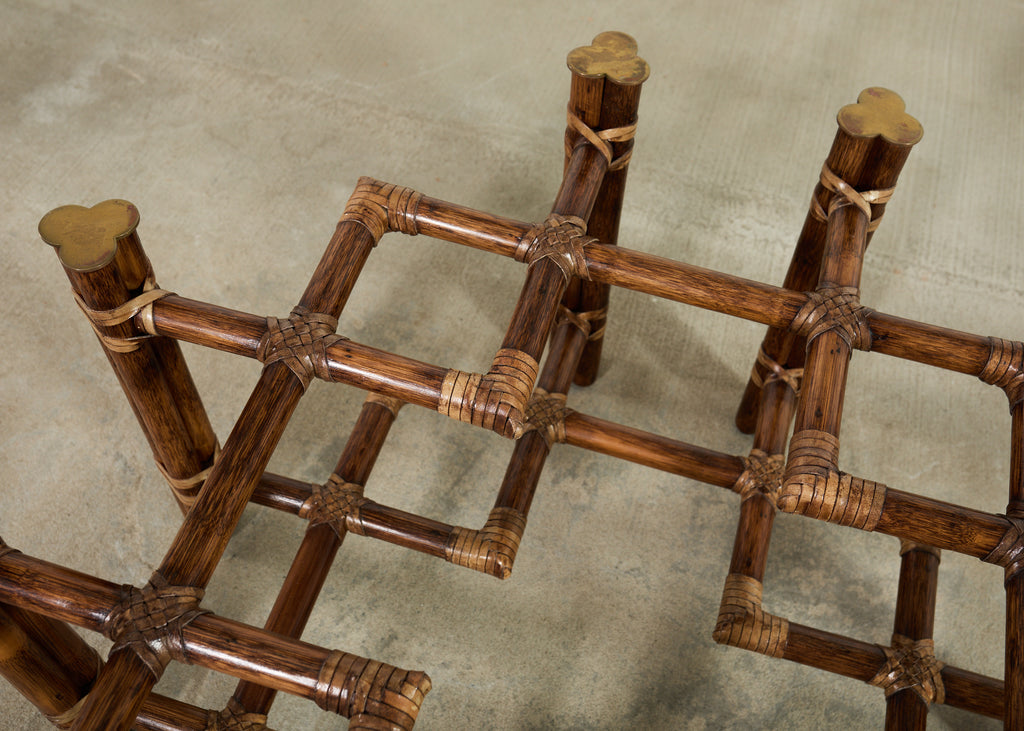 McGuire Organic Modern Lattice Rattan Brass Glass Cocktail Table
