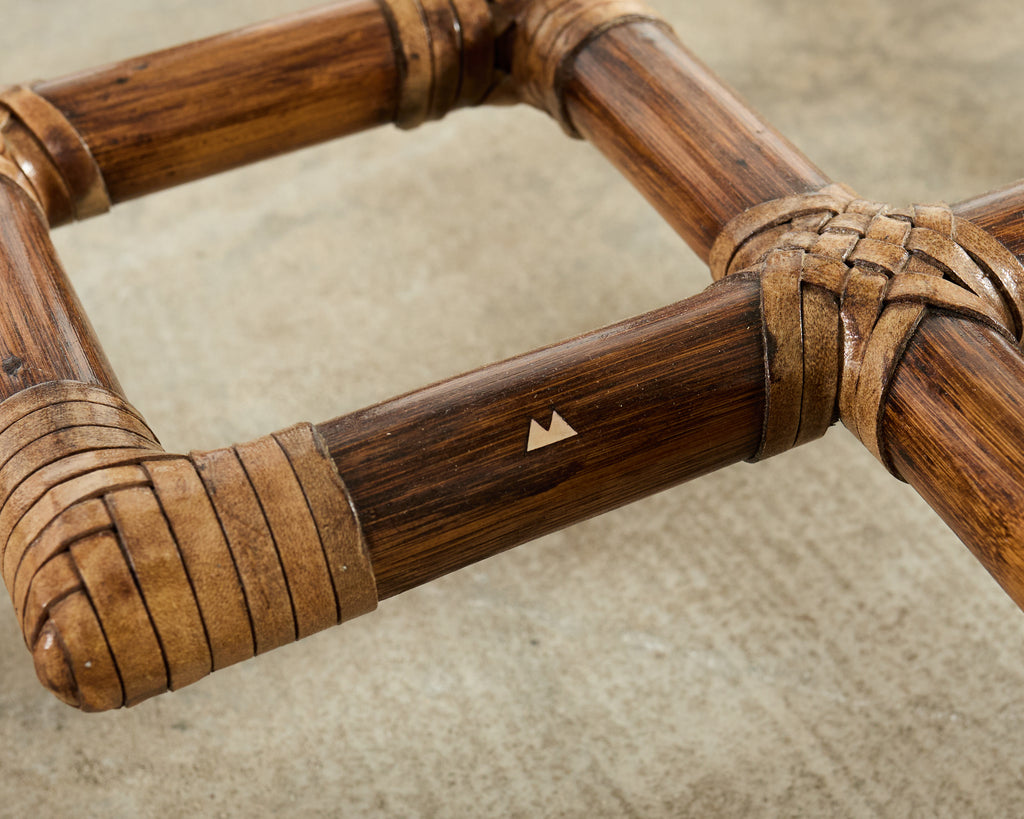 McGuire Organic Modern Lattice Rattan Brass Glass Cocktail Table