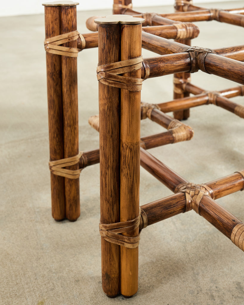 McGuire Organic Modern Lattice Rattan Brass Glass Cocktail Table