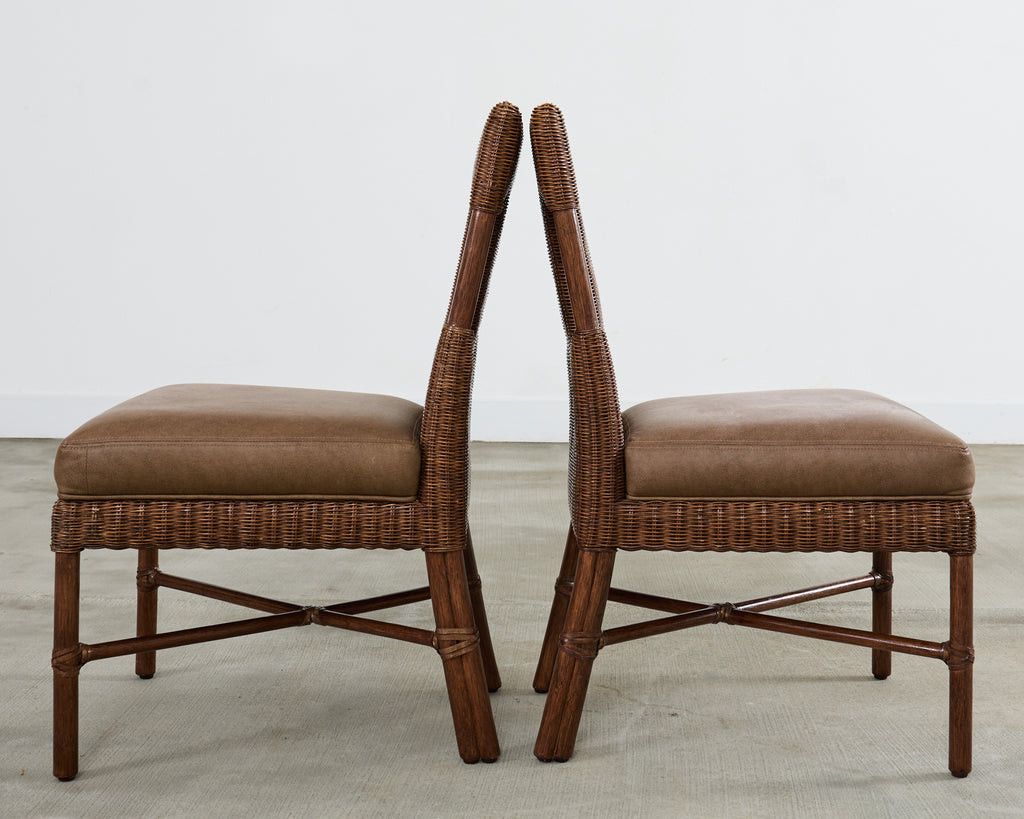 Set of Eight Thomas Pheasant for McGuire Rattan Dining Chairs