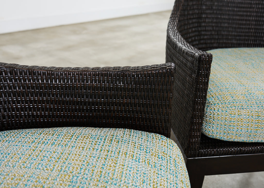 Set of Six McGuire Woven Rattan Cane Dining Armchairs