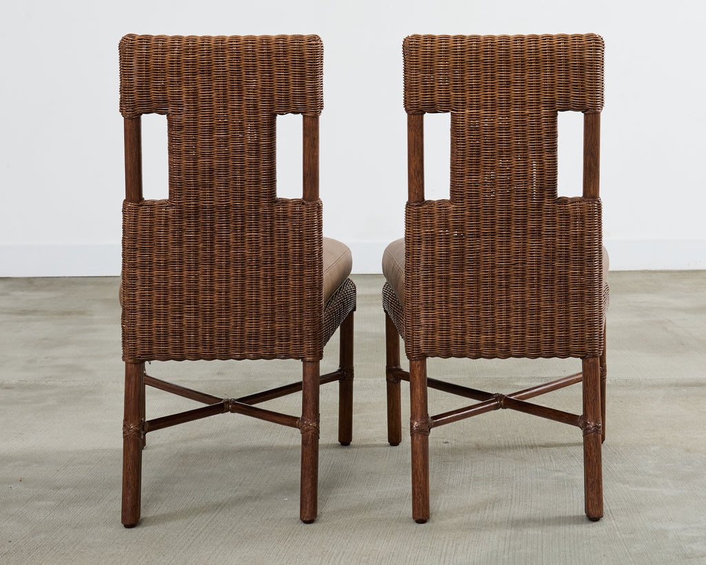 Set of Eight Thomas Pheasant for McGuire Rattan Dining Chairs