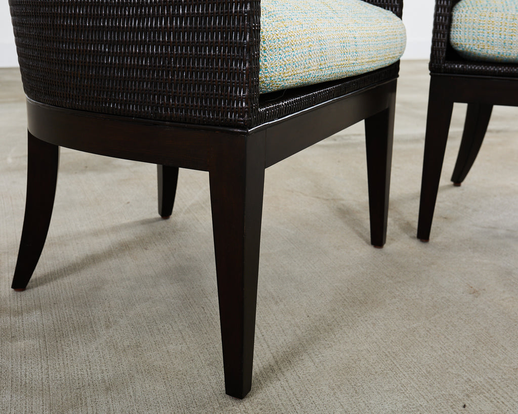 Set of Six McGuire Woven Rattan Cane Dining Armchairs