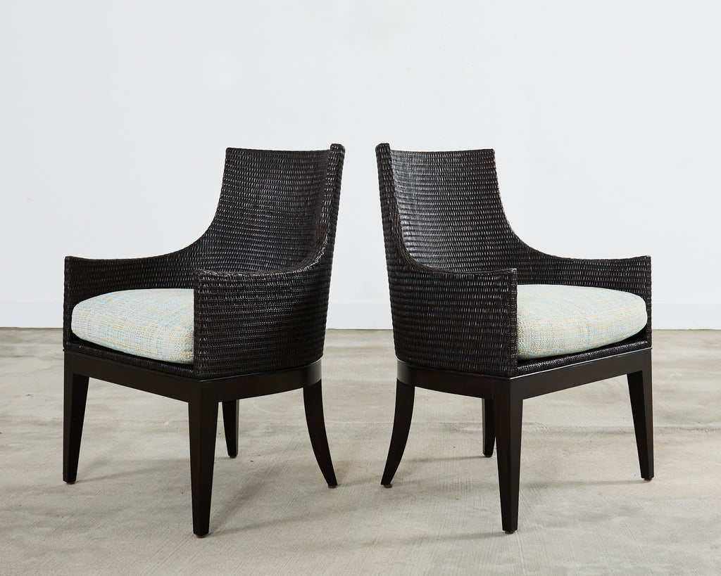 Set of Six McGuire Woven Rattan Cane Dining Armchairs