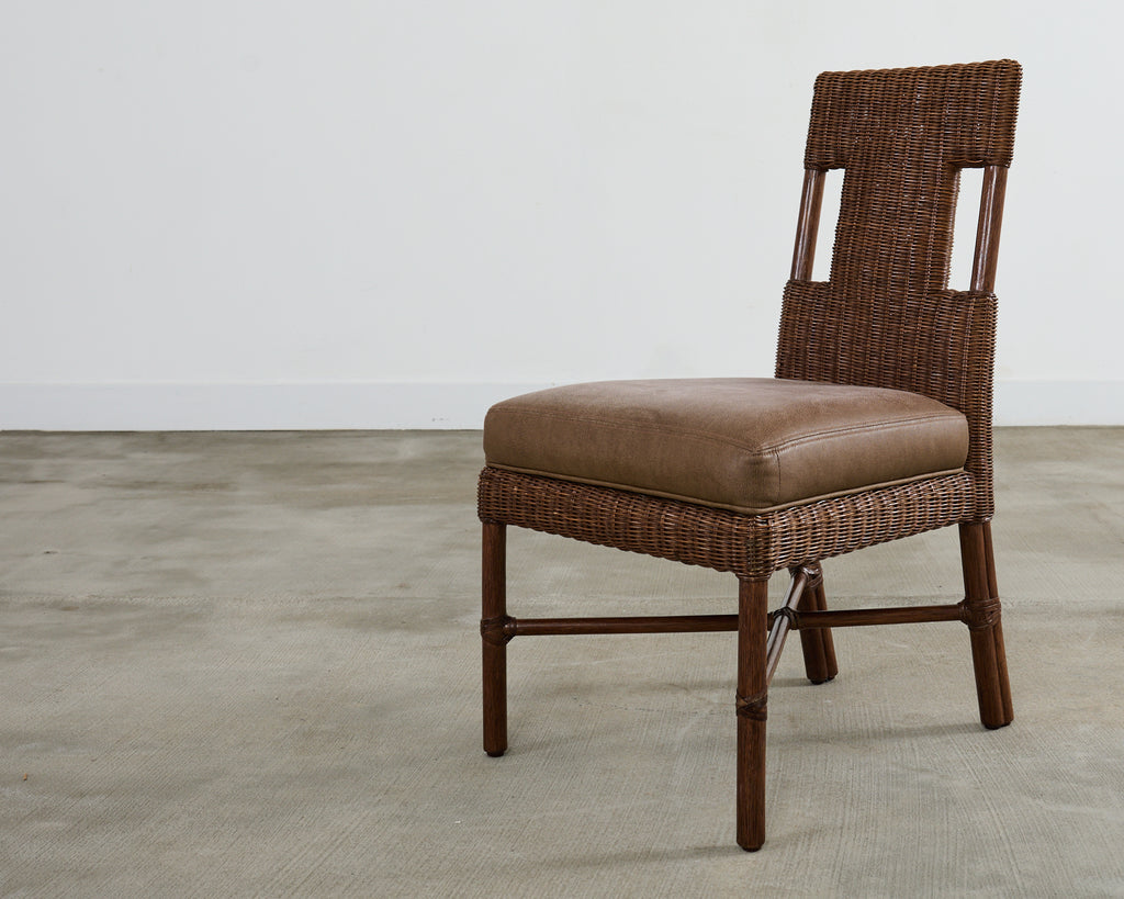 Set of Eight Thomas Pheasant for McGuire Rattan Dining Chairs