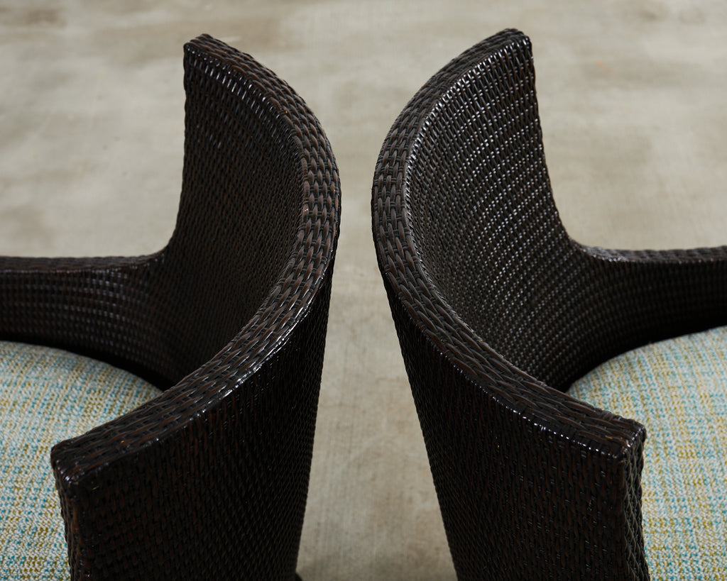 Set of Six McGuire Woven Rattan Cane Dining Armchairs