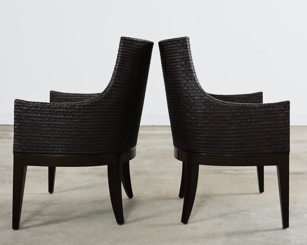 Set of Six McGuire Woven Rattan Cane Dining Armchairs