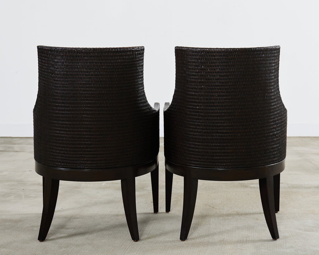 Set of Six McGuire Woven Rattan Cane Dining Armchairs