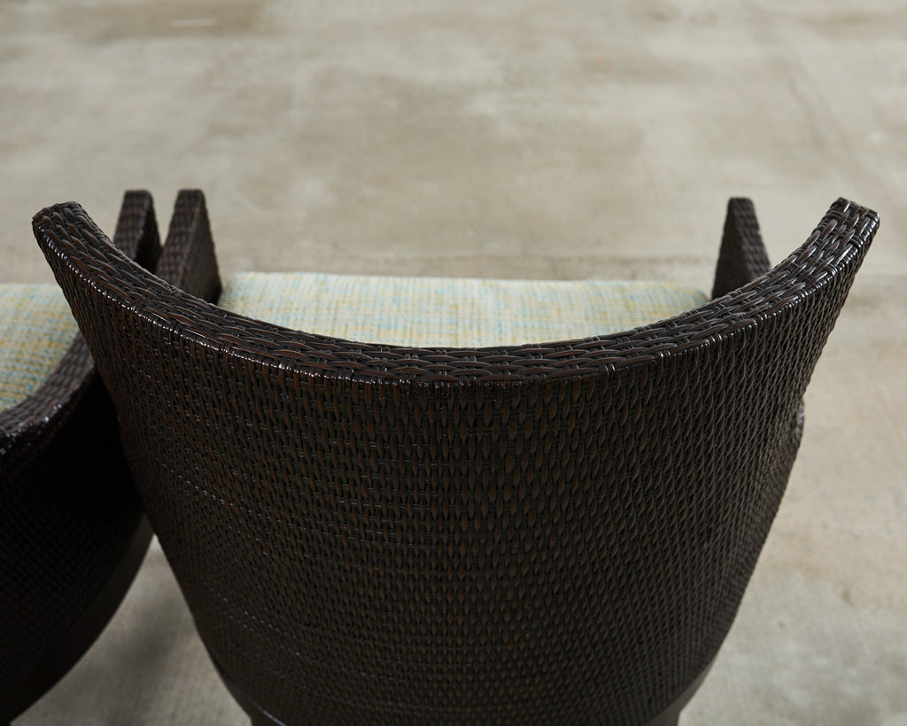 Set of Six McGuire Woven Rattan Cane Dining Armchairs