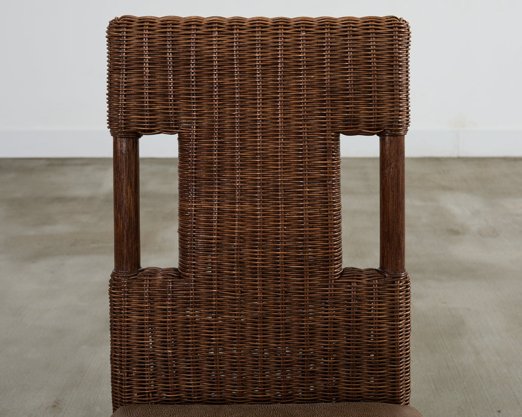 Set of Eight Thomas Pheasant for McGuire Rattan Dining Chairs