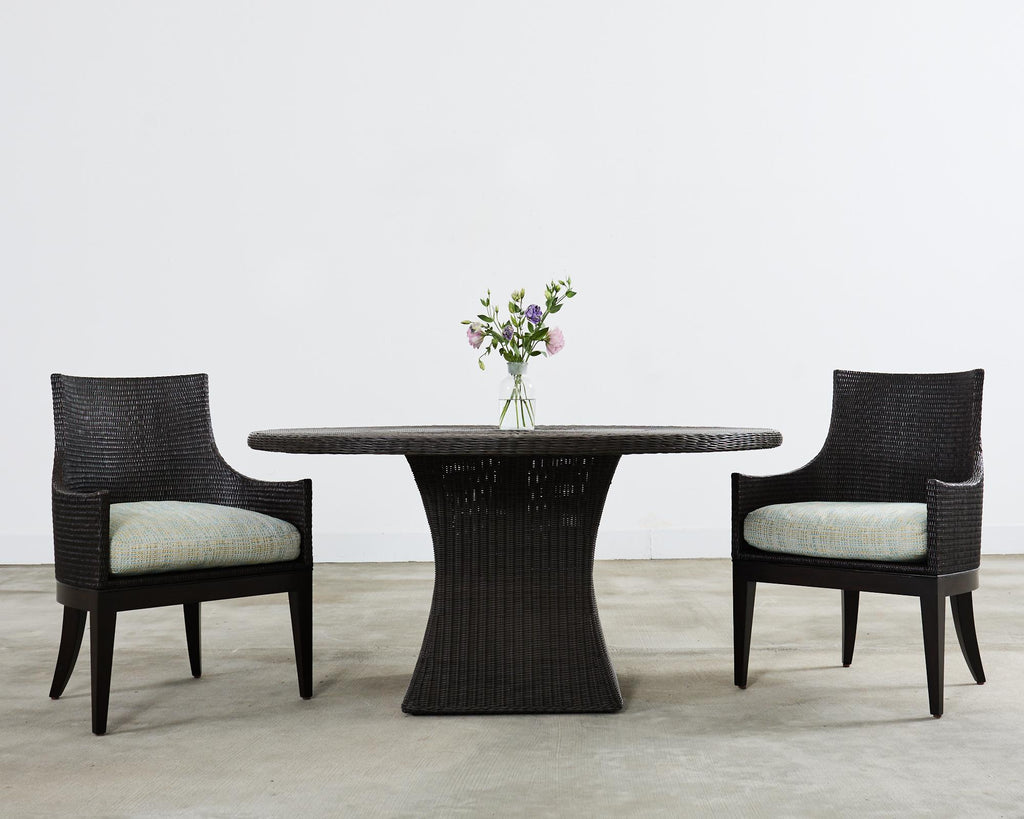 Set of Six McGuire Woven Rattan Cane Dining Armchairs