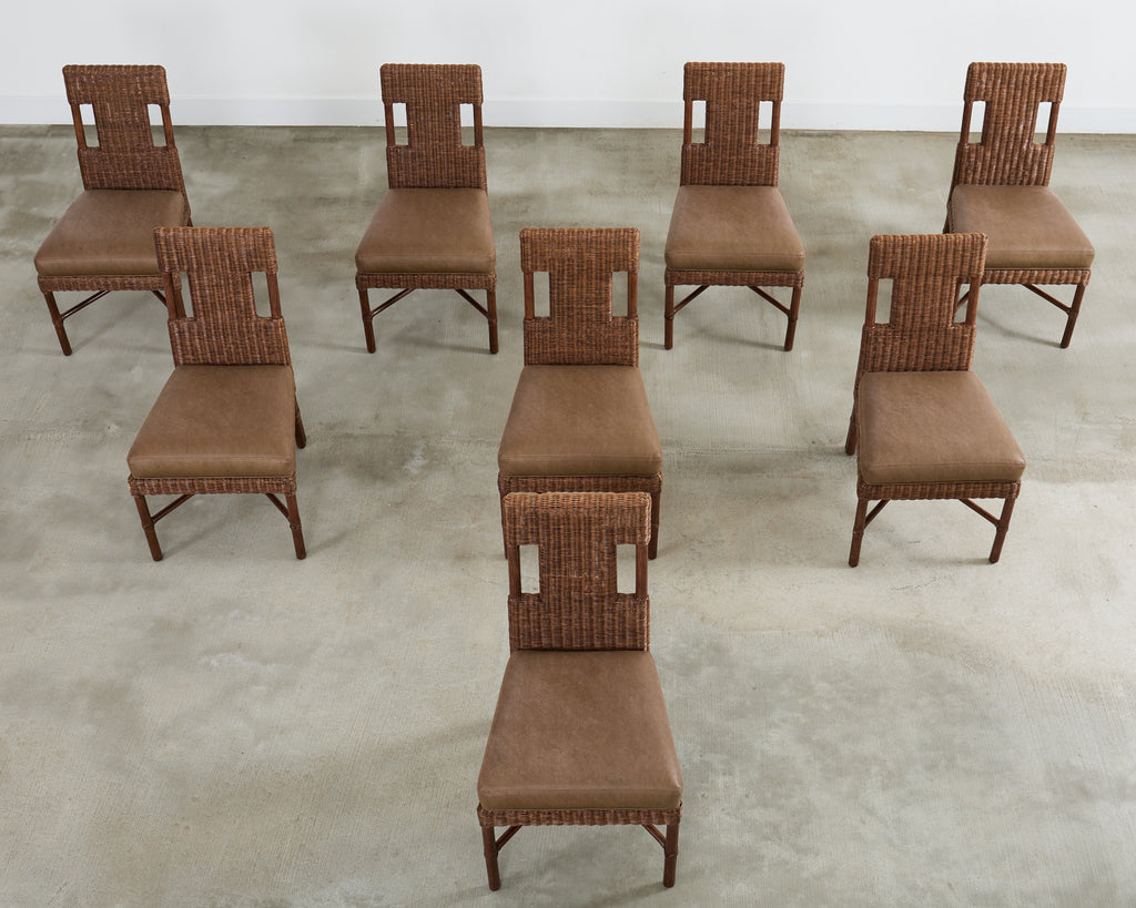 Set of Eight Thomas Pheasant for McGuire Rattan Dining Chairs